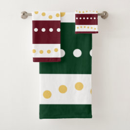 Burgundy and Emerald Stripes Polka Dots Christmas  Bad Handdoek