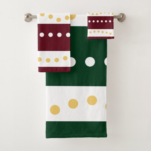 Burgundy and Emerald Stripes Polka Dots Christmas Bad Handdoek (Insitu)