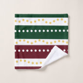 Burgundy and Emerald Stripes Polka Dots Christmas Bad Handdoek (Wasdoekje)