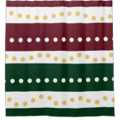Burgundy and Emerald Stripes Polka Dots Christmas  Douchegordijn (Voorkant)