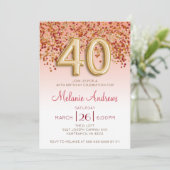 Burgundy and Gold 40th Birthday Party Invitation Kaart (Staand voorkant)