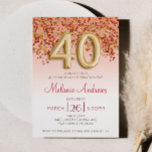 Burgundy and Gold 40th Birthday Party Invitation Kaart<br><div class="desc">Dit is een goudglitter met een bruidsschat en de titel '40e verjaardag'.</div>