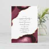 Burgundy and Gold Agate Engagement Party Kaart (Staand voorkant)
