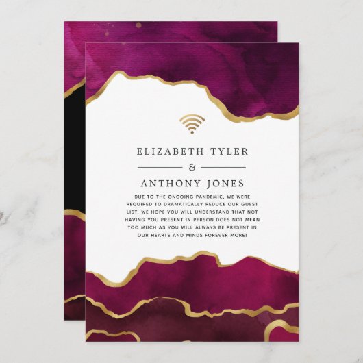 Burgundy and Gold Agate Reduced Wedding Guest List Aankondiging (Voorkant / Achterkant)
