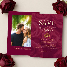 Burgundy and gold elegant save the date wedding   kaart