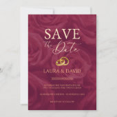 Burgundy and gold elegant save the date wedding   kaart (Voorkant)