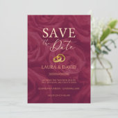 Burgundy and gold elegant save the date wedding   kaart (Staand voorkant)