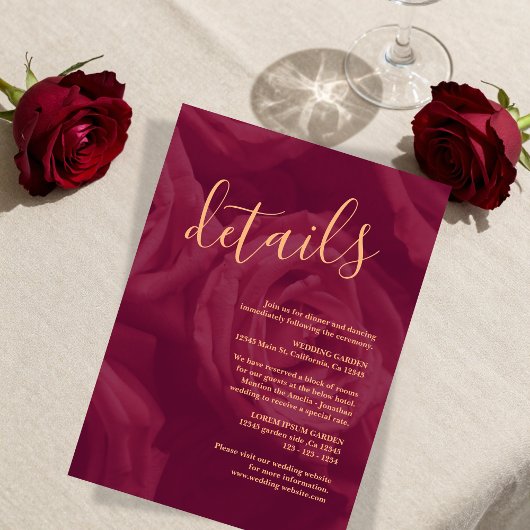 Burgundy and gold elegant wedding response Card Informatiekaartje