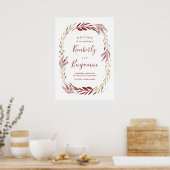 Burgundy and Gold Elegant Wedding Welcome Sign Poster (Keuken)