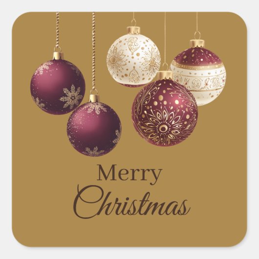 Burgundy and gold faux glitter vierkante sticker (Voorkant)