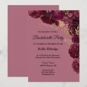 Burgundy and Gold Floral Bachelorette Party Kaart (Voorkant / Achterkant)