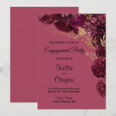 Burgundy and Gold Floral Engagement Party Kaart (Voorkant / Achterkant)