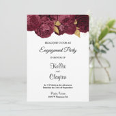 Burgundy and Gold Floral Engagement Party Kaart (Staand voorkant)