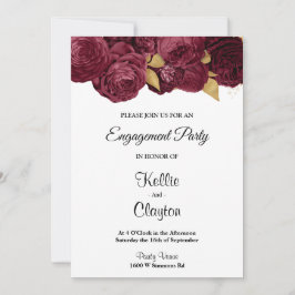 Burgundy and Gold Floral Engagement Party Kaart