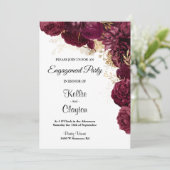 Burgundy and Gold Floral Engagement Party Kaart (Staand voorkant)