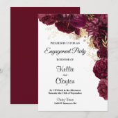 Burgundy and Gold Floral Engagement Party Kaart (Voorkant / Achterkant)