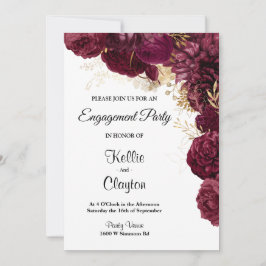 Burgundy and Gold Floral Engagement Party Kaart