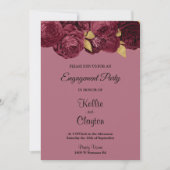 Burgundy and Gold Floral Engagement Party Kaart (Voorkant)