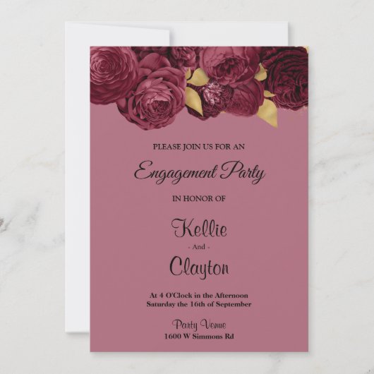 Burgundy and Gold Floral Engagement Party Kaart (Voorkant)