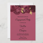 Burgundy and Gold Floral Engagement Party Kaart (Voorkant)