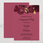Burgundy and Gold Floral Engagement Party Kaart (Voorkant / Achterkant)