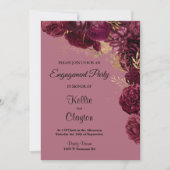 Burgundy and Gold Floral Engagement Party Kaart (Voorkant)