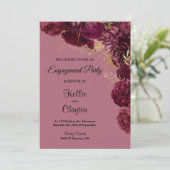 Burgundy and Gold Floral Engagement Party Kaart (Staand voorkant)