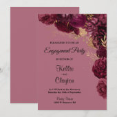 Burgundy and Gold Floral Engagement Party Kaart (Voorkant / Achterkant)