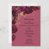 Burgundy and Gold Floral Wedding Jubileum Party Kaart (Voorkant)