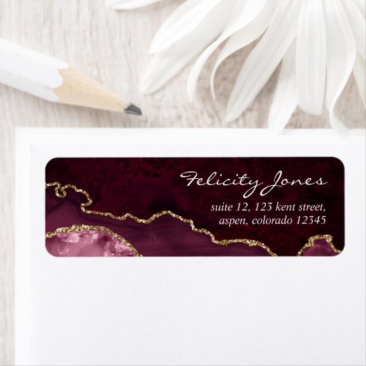 Burgundy and Gold Geode Agate Stone Etiket (Insitu)