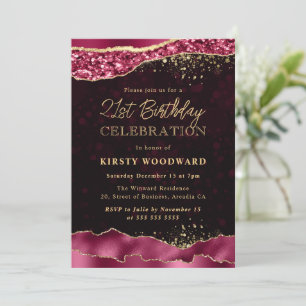 Burgundy and Gold Glam Tears Edges 21st Birthday Kaart