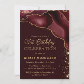 Burgundy and Gold Glitter Agate 21st Birthday Kaart (Voorkant)