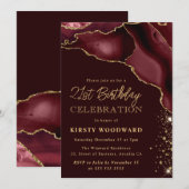 Burgundy and Gold Glitter Agate 21st Birthday Kaart (Voorkant / Achterkant)
