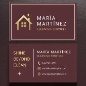 Burgundy and Gold House Cleaning Services Visitekaartje