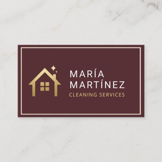 Burgundy and Gold House Cleaning Services Visitekaartje (Voorkant)
