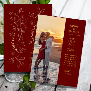 Burgundy and Gold Photo Weduwitation Invitation Kaart
