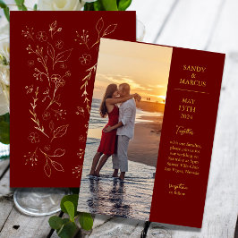 Burgundy and Gold Photo Weduwitation Invitation Kaart
