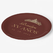 Burgundy and Gold  Quinceanera Papieren Bordje (Gekanteld)