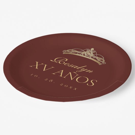 Burgundy and Gold  Quinceanera Papieren Bordje (Gekanteld)