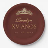 Burgundy and Gold  Quinceanera Papieren Bordje (Voorkant)