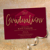 Burgundy and Gold Script Graduparty Kaart