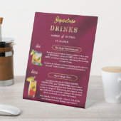 Burgundy and Gold Simple Wedding Signature Drinks Reclamebord Met Voetstuk (Insitu)