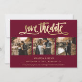 Burgundy and Gold Wedding 4 Foto Save the Date (Voorkant)