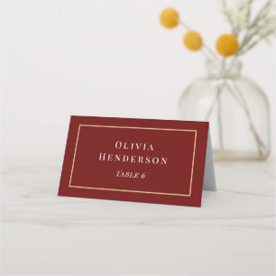 Burgundy and Gold Wedding Place Card Name Kaart Plaatskaartje