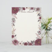 Burgundy and Gray Floral Stationery Paper Briefhoofd (Staand voorkant)