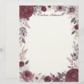 Burgundy and Gray Floral Stationery Paper Briefhoofd (Voorkant / Achterkant)