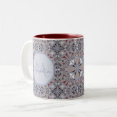 Burgundy and Grey Elegant Pattern Personalised Tweekleurige Koffiemok (Voorkant links)