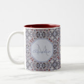Burgundy and Grey Elegant Pattern Personalised Tweekleurige Koffiemok (Links)