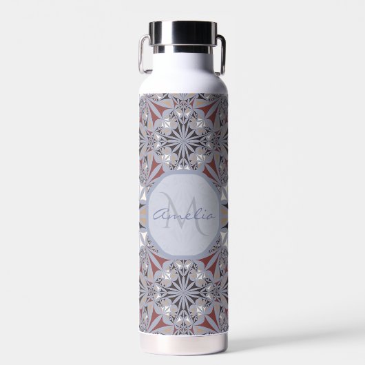 Burgundy and Grey Elegant Pattern Personalised Waterfles (Voorkant)