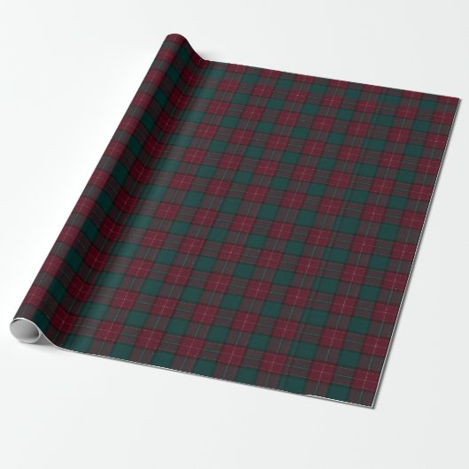 Burgundy and Hunter Green Tartan Wrapping Paper Cadeaupapier (Uitgerold)